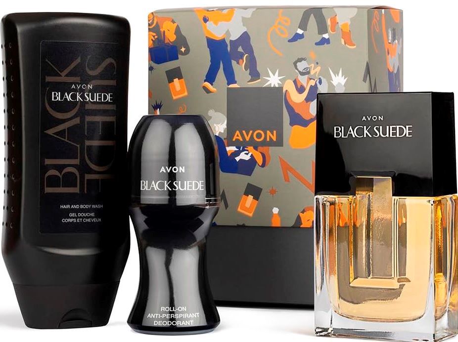 Avon Black Suede Men's Gift Set: Eau de Toilette 75 mL, Shampoo & Shower Gel 250 mL & Roll-On Antiperspirant 50 mL
