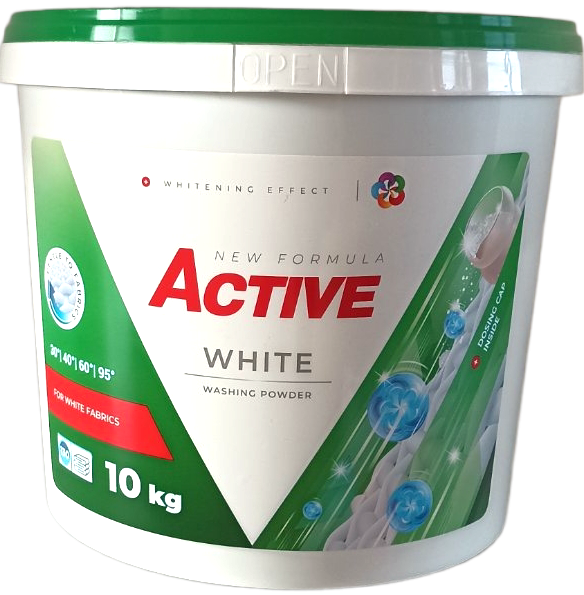 Active White Laundry Detergent Powder Bucket, 130 Loads, 10 kg