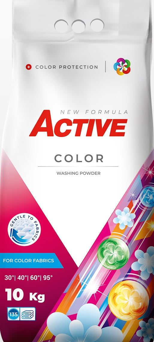 Active Color Laundry Detergent Powder, 135 Loads, 10 kg