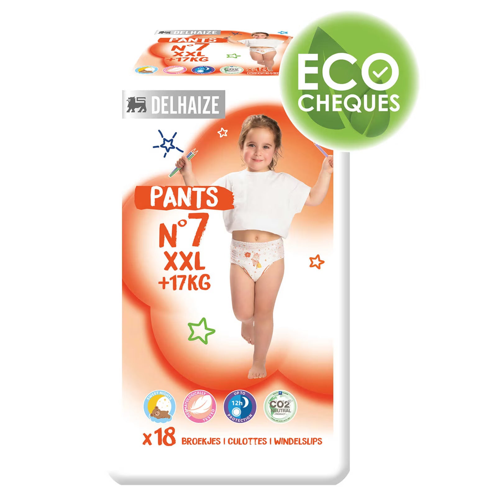 Delhaize Size 7 Baby Pull-Up Diaper Pants, 17+ kg, 18 pcs