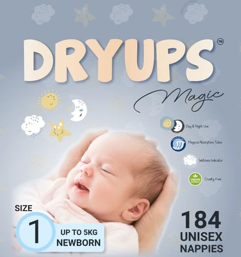Dryups Magic Size 1 Baby Diapers, 2-5 kg, 184 pcs
