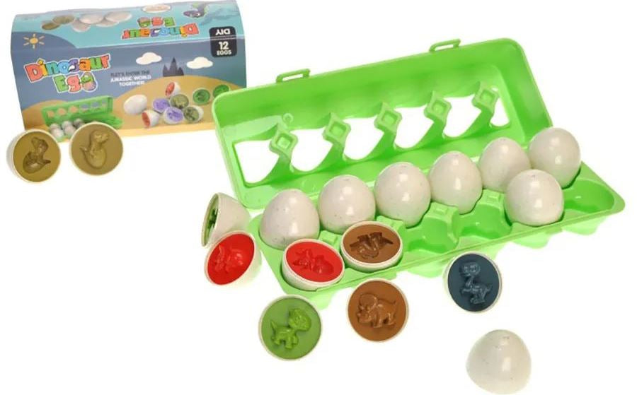 DF 16 Dinosaur Egg Shape Sorter in Tray, 12 pcs