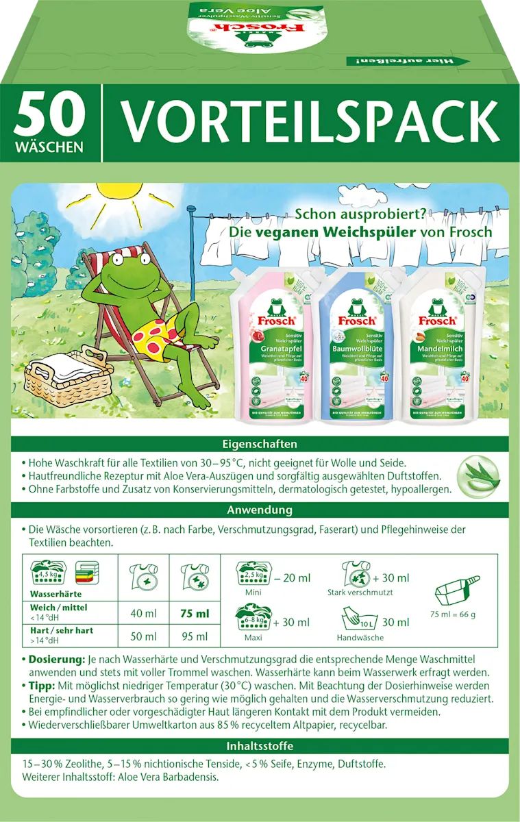 Frosch Sensitive Aloe Vera Laundry Detergent Powder, 50 Loads, 3.3 kg - Image 2