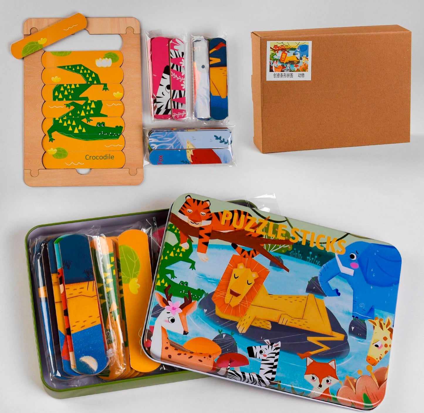 C47006 Wild Animals Wooden Stick Puzzle Game