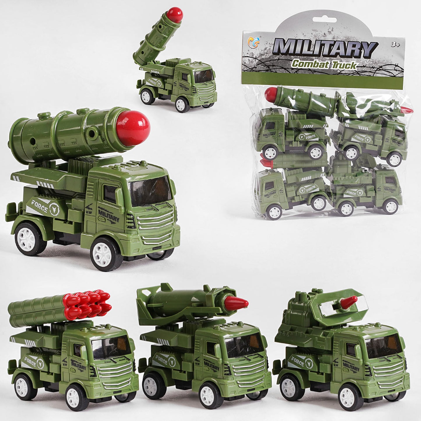 345-34A Friction-Powered Military Vehicle Set, 4 pcs