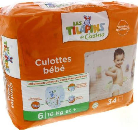 Les Tilapins de Casino Size 6 Baby Pull-Up Diaper Pants, 16+ kg, 34 pcs