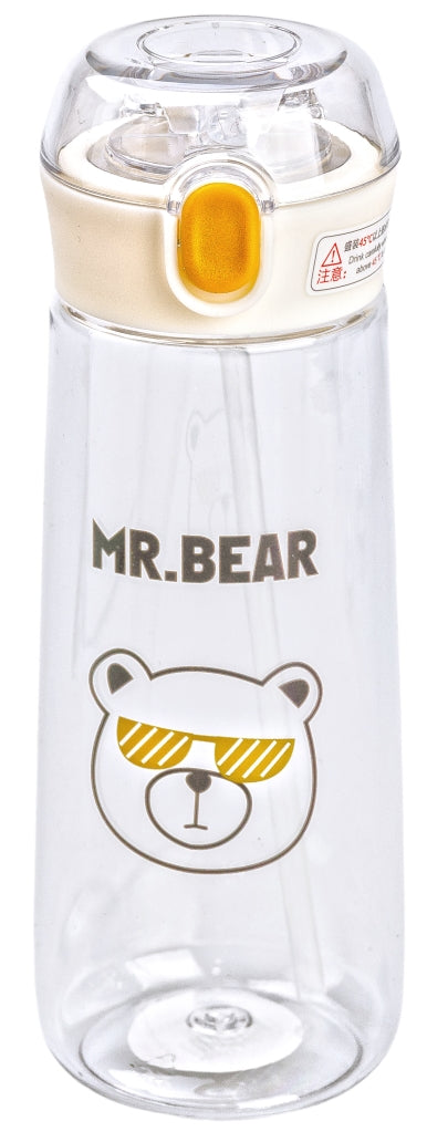 Mr. Bear Brown Water Bottle with Locking Lid & Straw, 600 mL