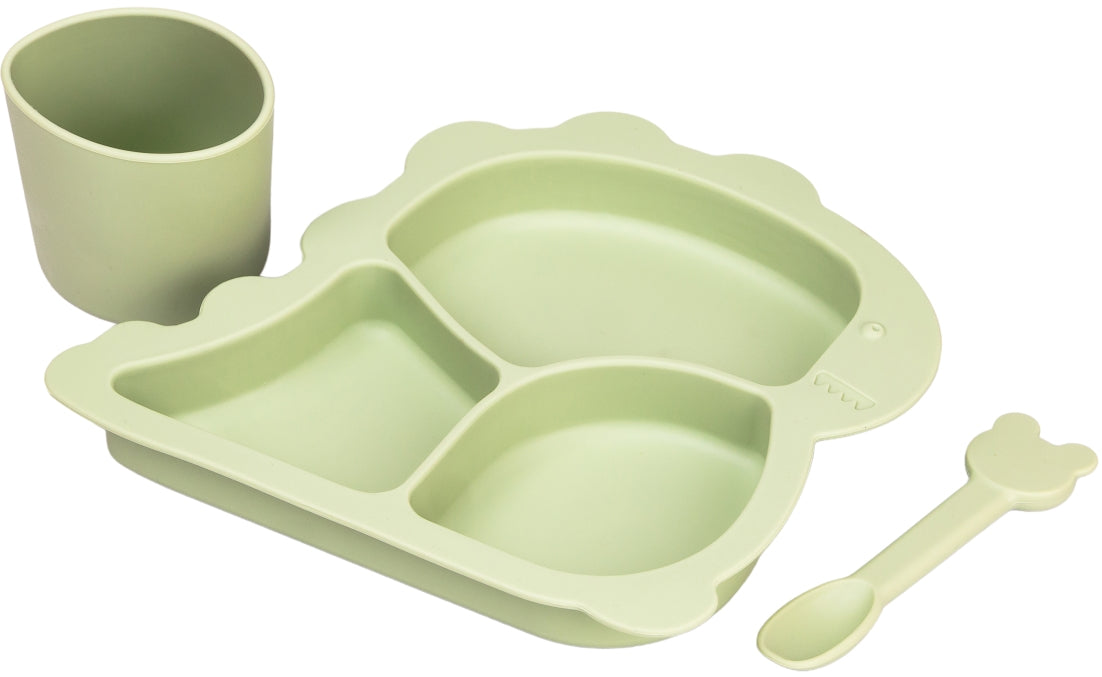 Green Dinosaur Kids' Silicone Tableware Set, 3 pcs