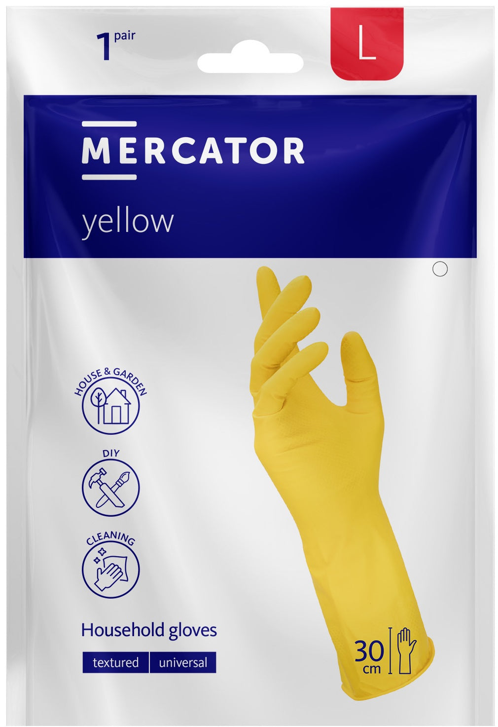 Mercator Latex Household Cleaning Gloves, Size L, 1 Pair