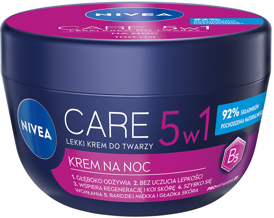 Nivea Care 5-in-1 Lightweight Night Face Cream with Vitamin B5, 100 mL