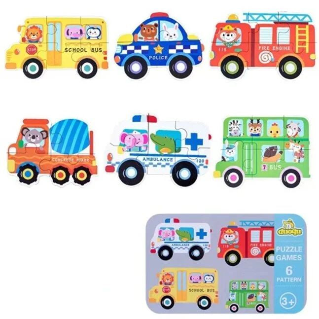 C 58638 Vehicles Puzzle Set in Metal Box, 6 Pictures