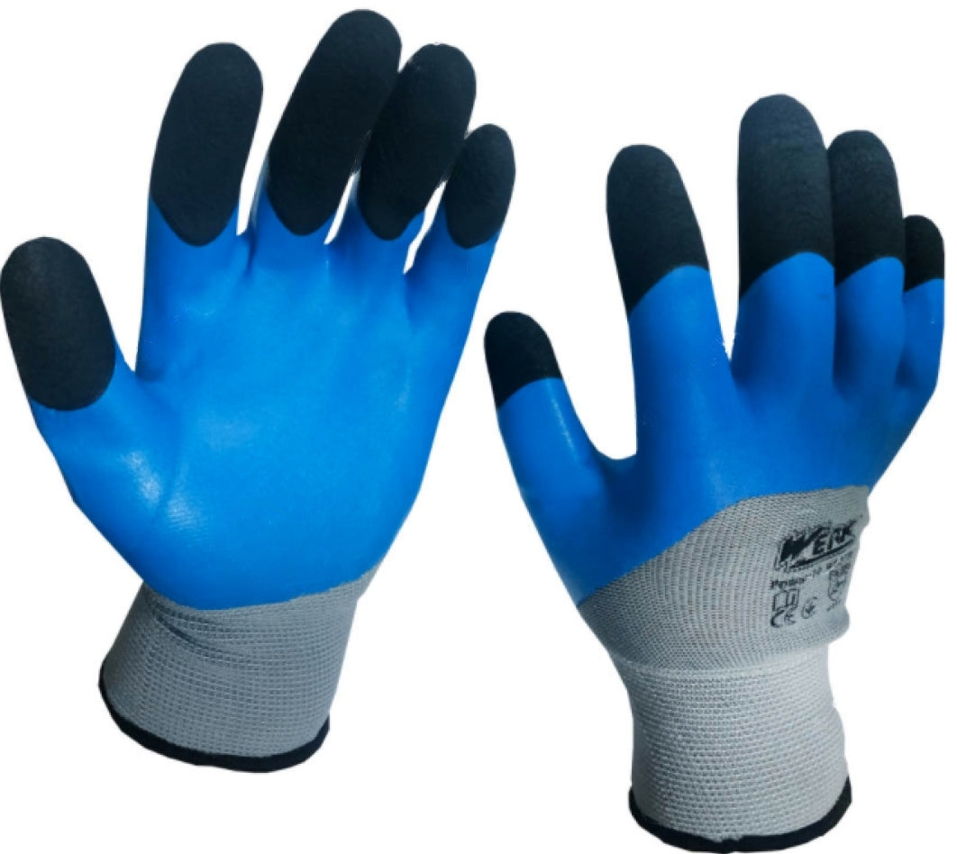 Werk WE2139 Reinforced Gray Work Gloves with Blue Latex Coating, Size 10