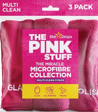 The Pink Stuff Multi-Clean Universal Microfiber Cloths, 30 x 30 cm, 3 pcs