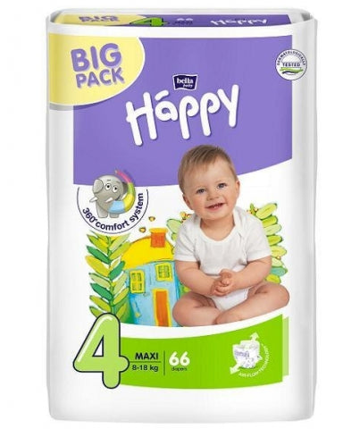Bella Baby Happy Green Tea 3D Maxi (4) Baby Diapers, 66 pcs, 8-18 kg