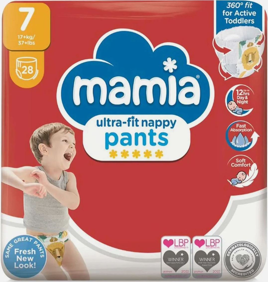 Mamia Size 7 Baby Pull-Up Diaper Pants, 17+ kg, 28 pcs