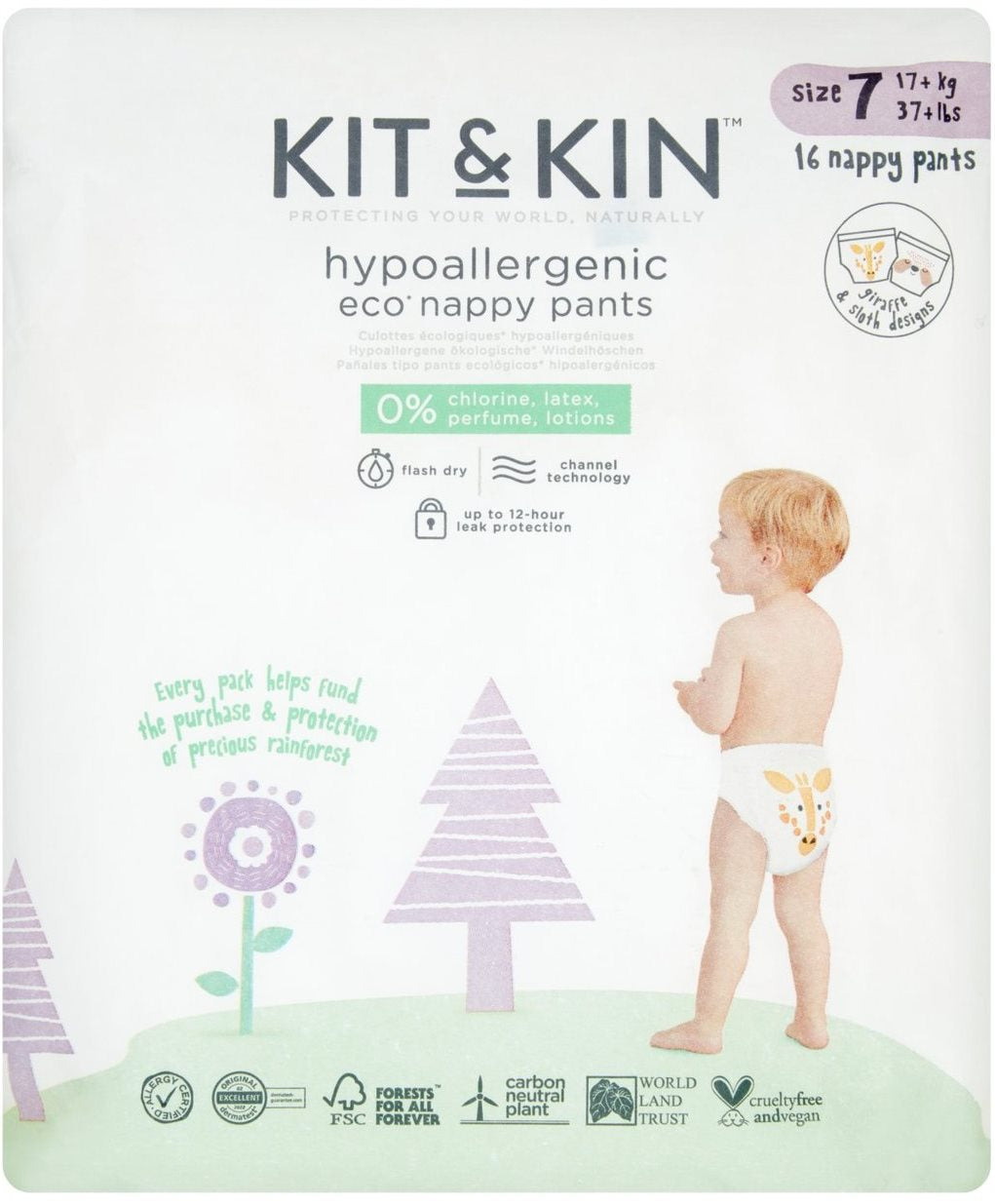 Kit & Kin Size 7 Baby Pull-Up Diaper Pants, 17+ kg, 16 pcs