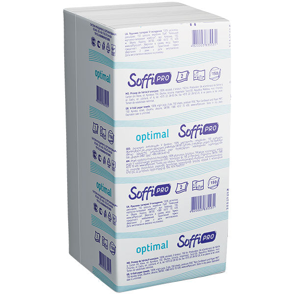SoffiPro Optimal V-Fold Paper Towels, 150 Sheets