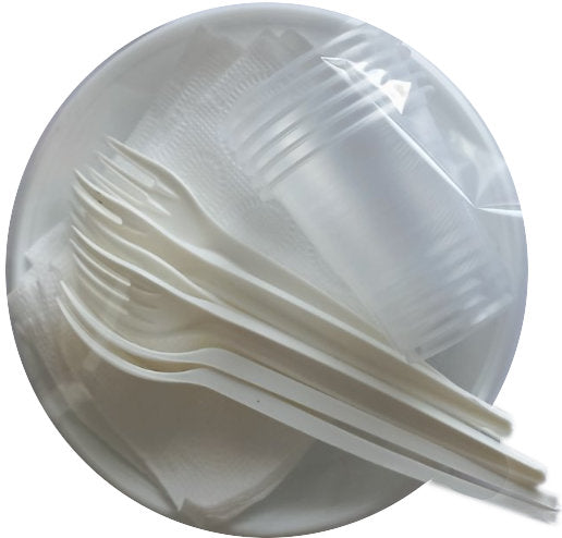 Picnic Tableware Set: 6 Plates (165 mm), 6 Napkins, 6 Forks & 6 Cups, 100 mL