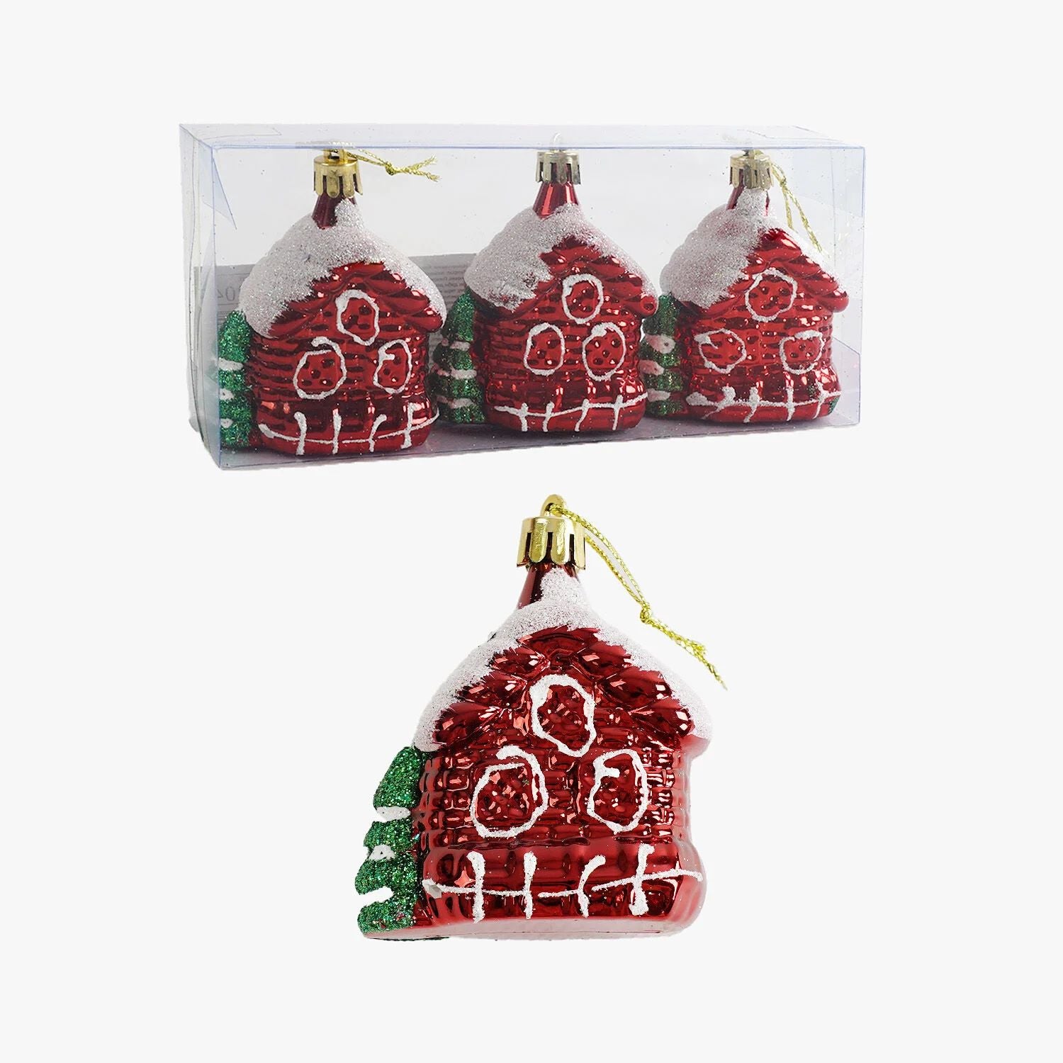 C 67204 House Christmas Ornaments, 8 cm, 3 pcs