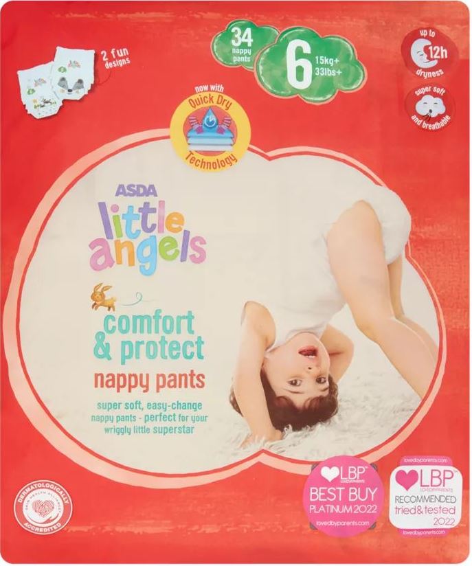 Asda Little Angels Comfort & Protect 6 Baby Pull-Up Diaper Pants, 15+ kg, 34 pcs