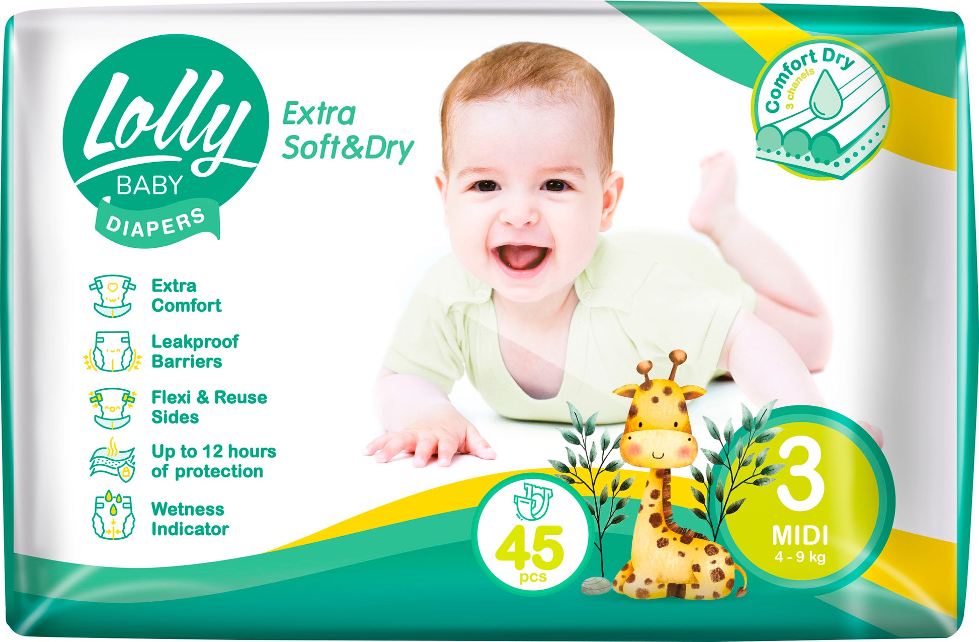 Lolly Baby Extra Soft & Dry Size 3 Baby Diapers, 4-9 kg, 45 pcs