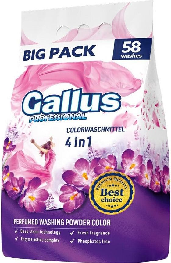 Gallus Professional Color 4-in-1 Laundry Detergent Powder, 58 Loads, 3.2 kg