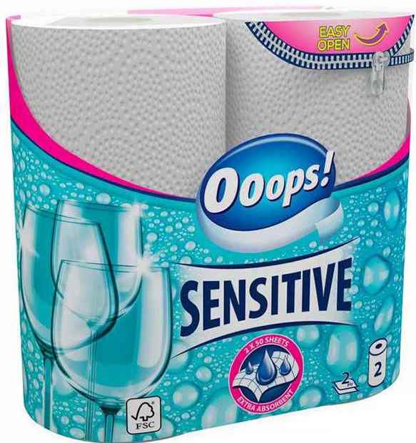 Ooops! Sensitive 2-Ply Paper Towels, 2 Rolls