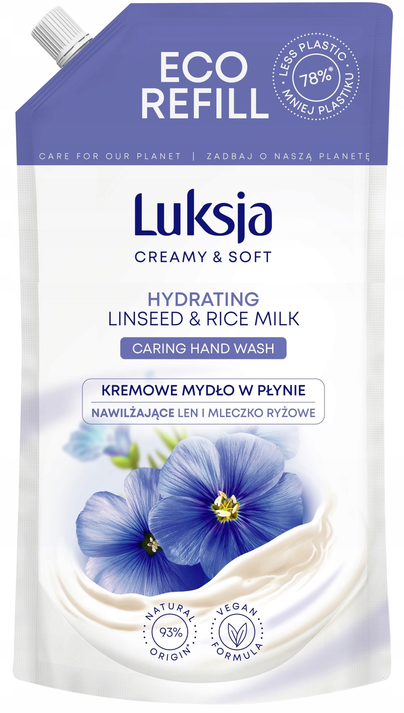 Luksja Hydrating Linseed & Rice Milk Liquid Cream Soap Refill Pouch, 900 mL