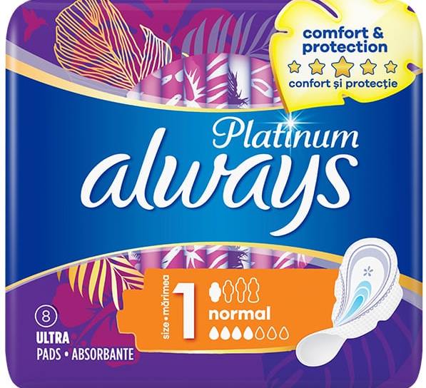 Always Ultra Platinum Normal Size 1 Sanitary Pads, 8 pcs