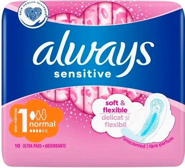 Always Ultra Normal Sensitive Size 1 Sanitary Pads, 10 pcs