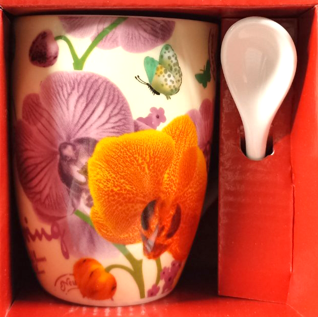 Interos Orchid A-35-1S Ceramic Cup with Spoon, 330 mL