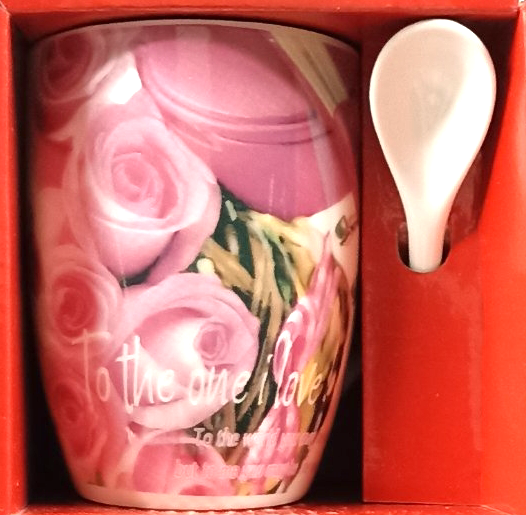 Interos Rose A-40-1S Ceramic Cup with Spoon, 330 mL