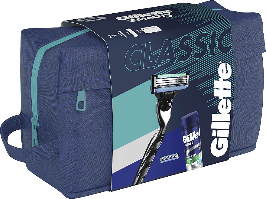 Gillette Mach3 Series Classic Men's Gift Set: Razor with 2 Cartridges, Shaving Gel 200 mL & Cosmetic Bag - Image 3