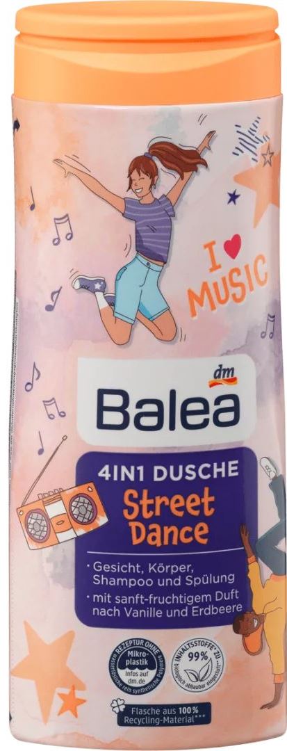Balea Kids Street Dance 4-in-1 Shower Gel & Shampoo, 300 mL