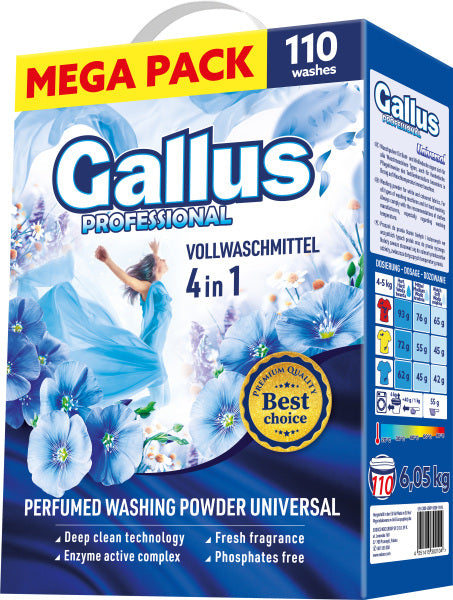 Gallus Professional 4-in-1 Universal Laundry Detergent Powder, 110 Loads, 6.05 kg