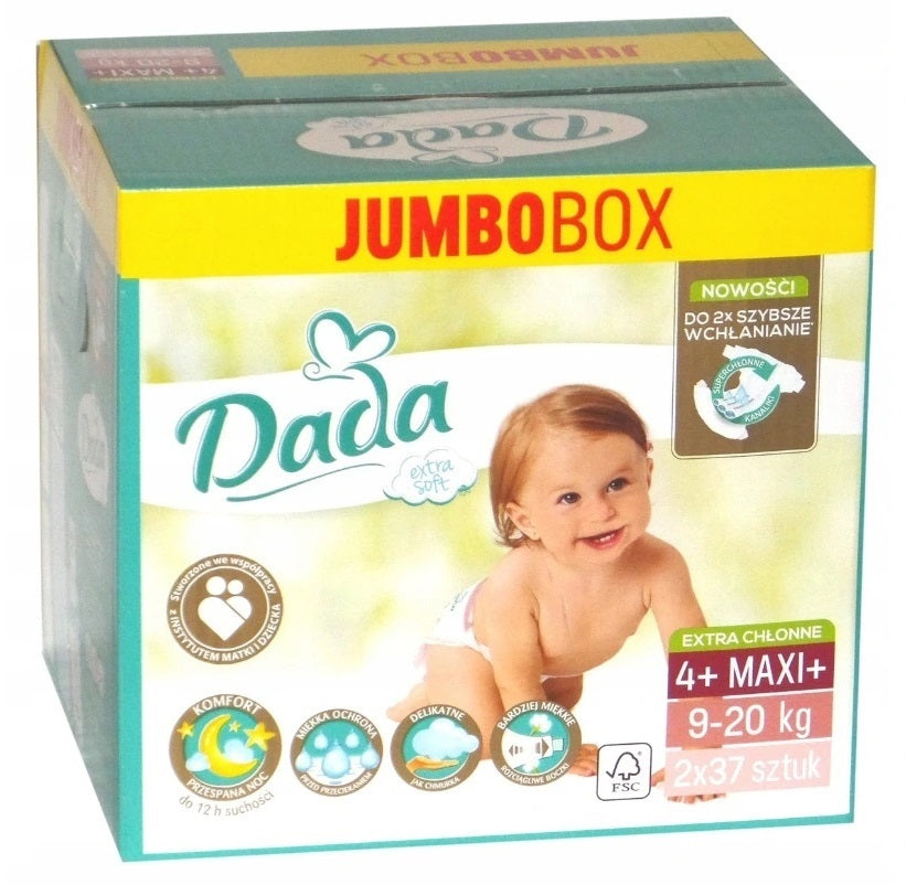 Dada Extra Soft (4+) Maxi+ Jumbo Box Baby Diapers, 74 pcs, 9-20 kg