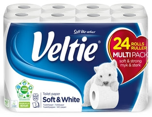 Veltie Soft & White 3-Ply Toilet Paper, 24 Rolls