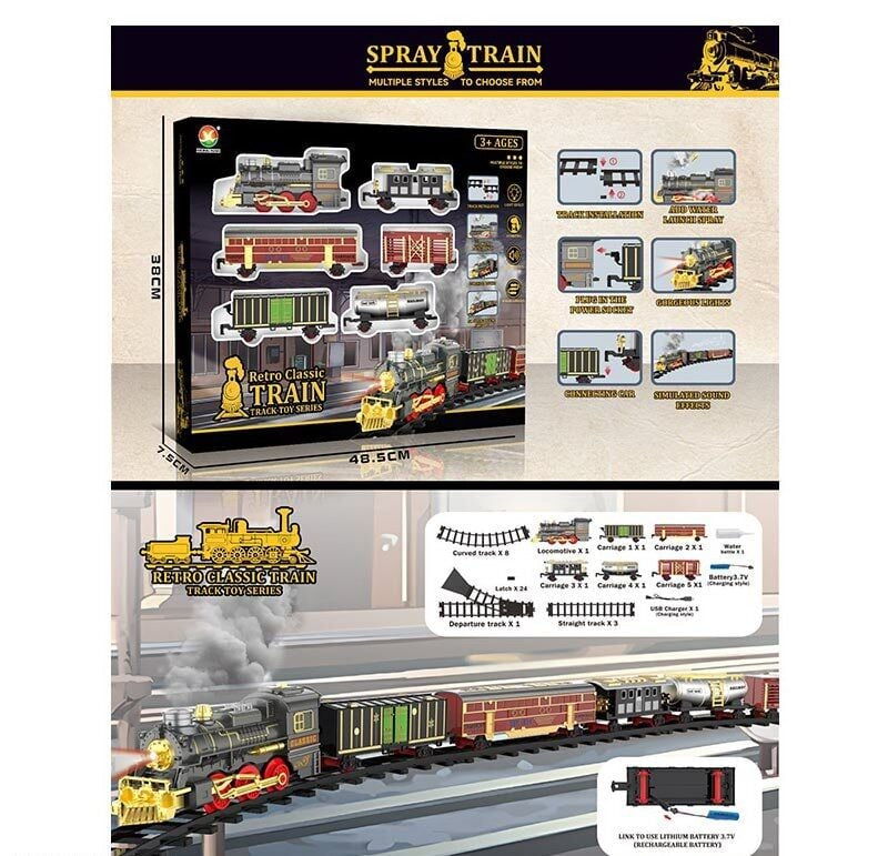 699-34 A Retro Classic Train Set with 5 Cars, Steam Generator, Lights & Rechargeable Battery