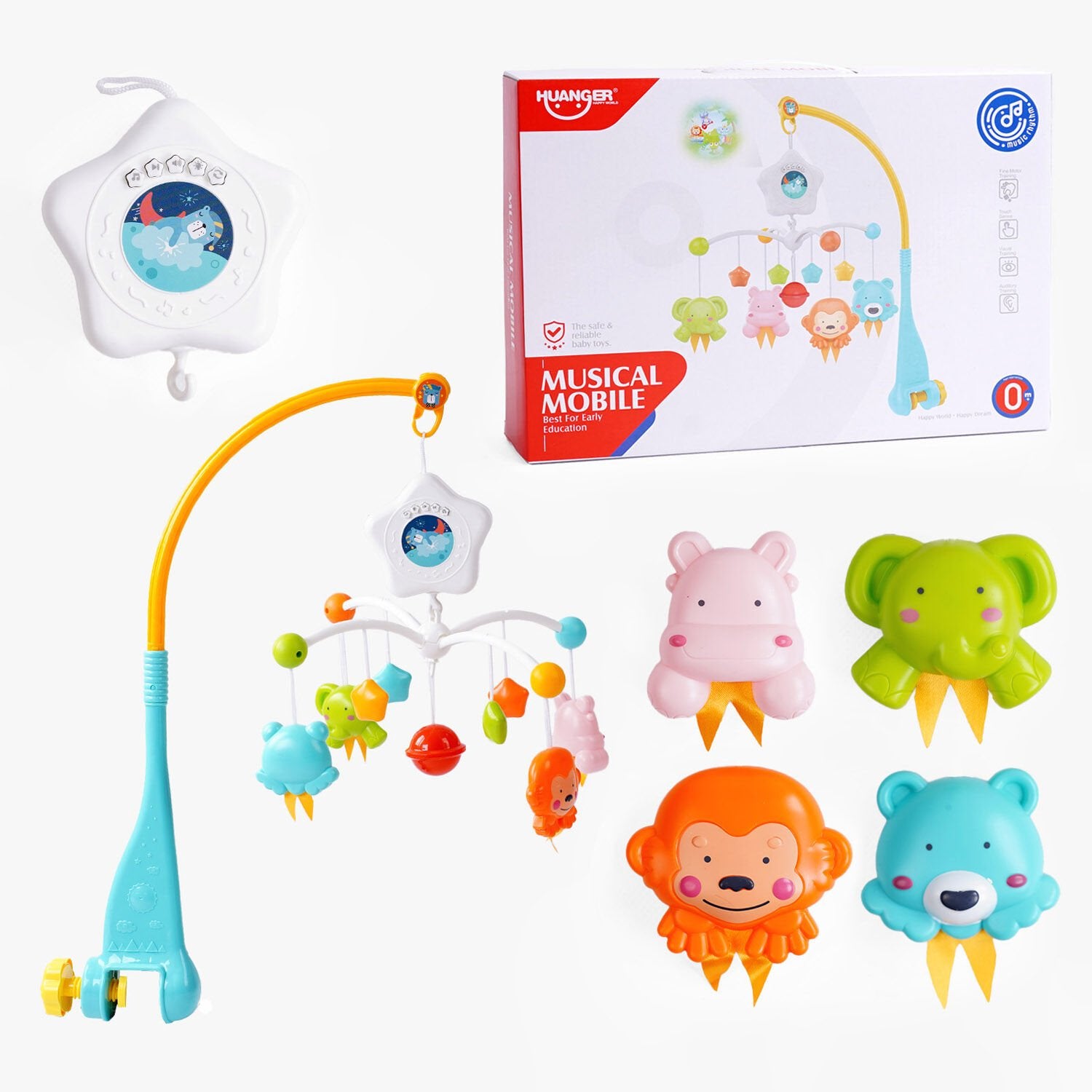 HE 0307 Musical Mobile with Melodies, Light Projection, Animal Figures & Rattle
