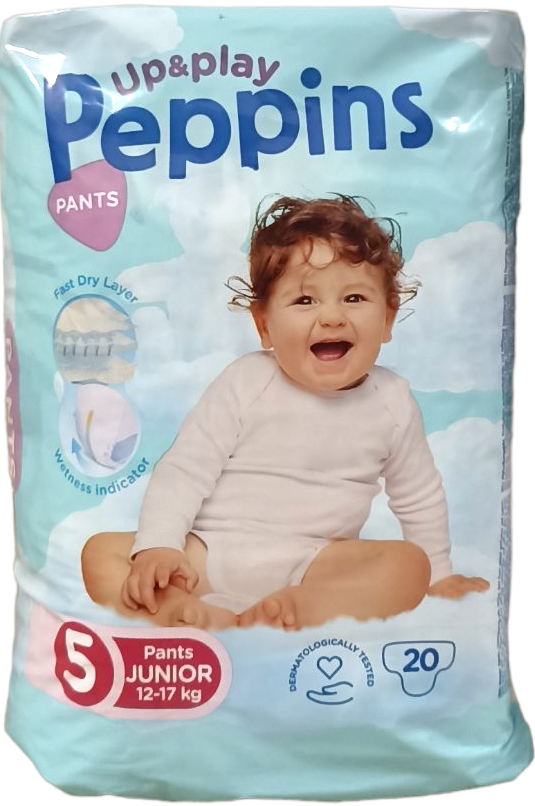 Peppins Up&Play Size 5 Baby Pull-Up Diaper Pants, 12-17 kg, 20 pcs