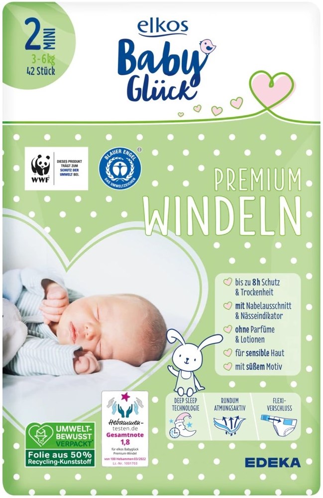 Elkos Baby Premium Windeln 2 Baby Diapers, 3-6 kg, 42 pcs