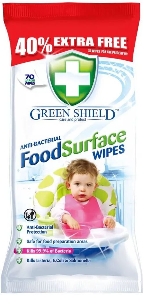 Green Shield Antibacterial Kitchen Cleaning Wipes, 70 pcs