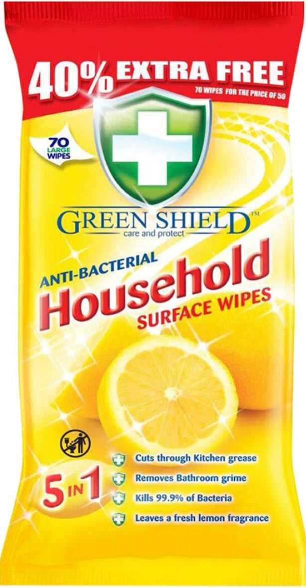 Green Shield Antibacterial Household Surface Cleaning Wipes, 70 pcs