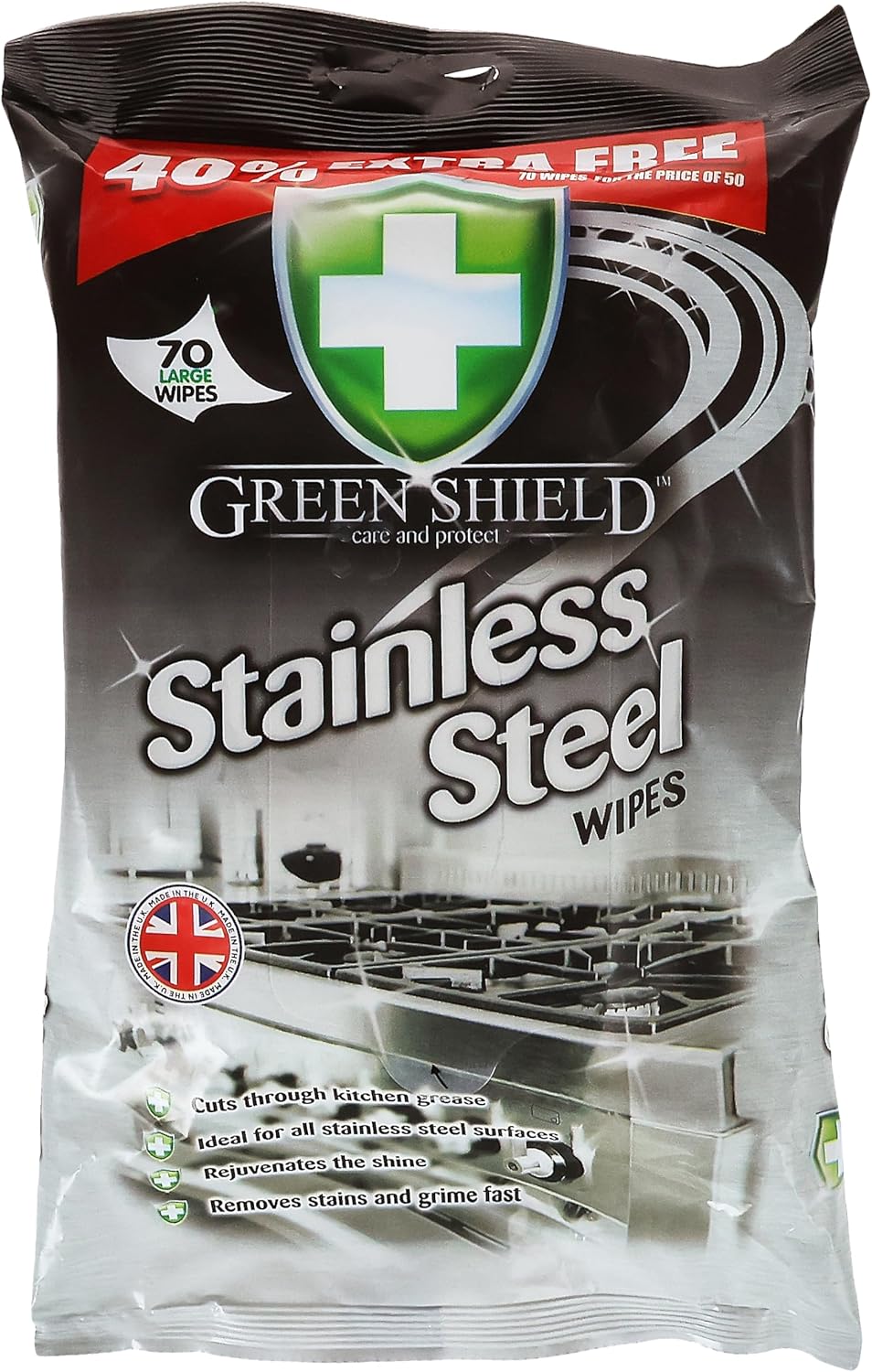 Green Shield Stainless Steel Surface Cleaning Wipes, 70 pcs - Image 2