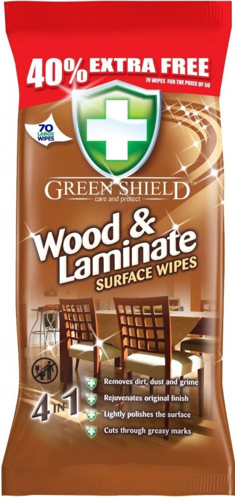 Green Shield Wood & Laminate Surface Cleaning Wipes, 70 pcs