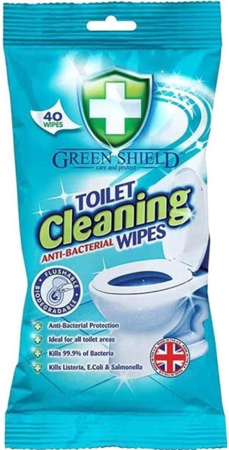 Green Shield Antibacterial Toilet Cleaning Wipes, 40 pcs