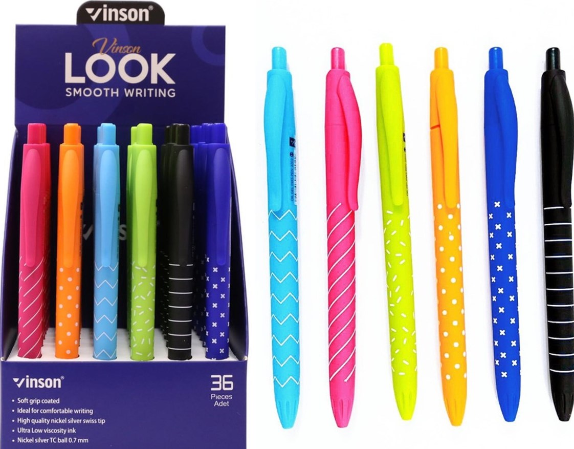 Vinson Look Blue Retractable Oil-Based Pen, 0.7 mm
