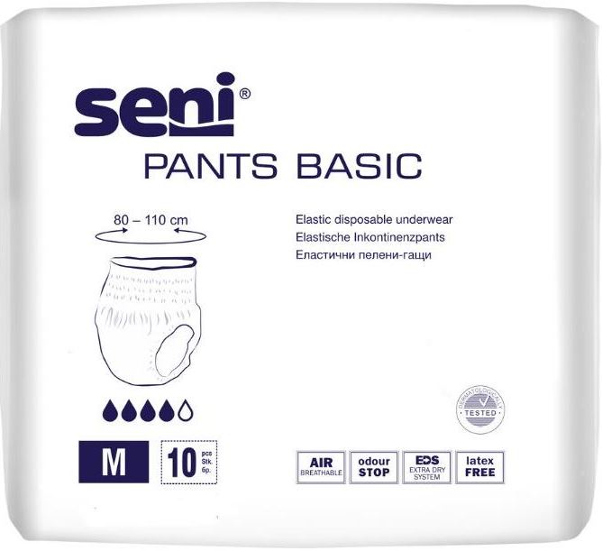 Seni Basic Medium Adult Pull-Up Incontinence Pants, 80-110 cm, 10 pcs