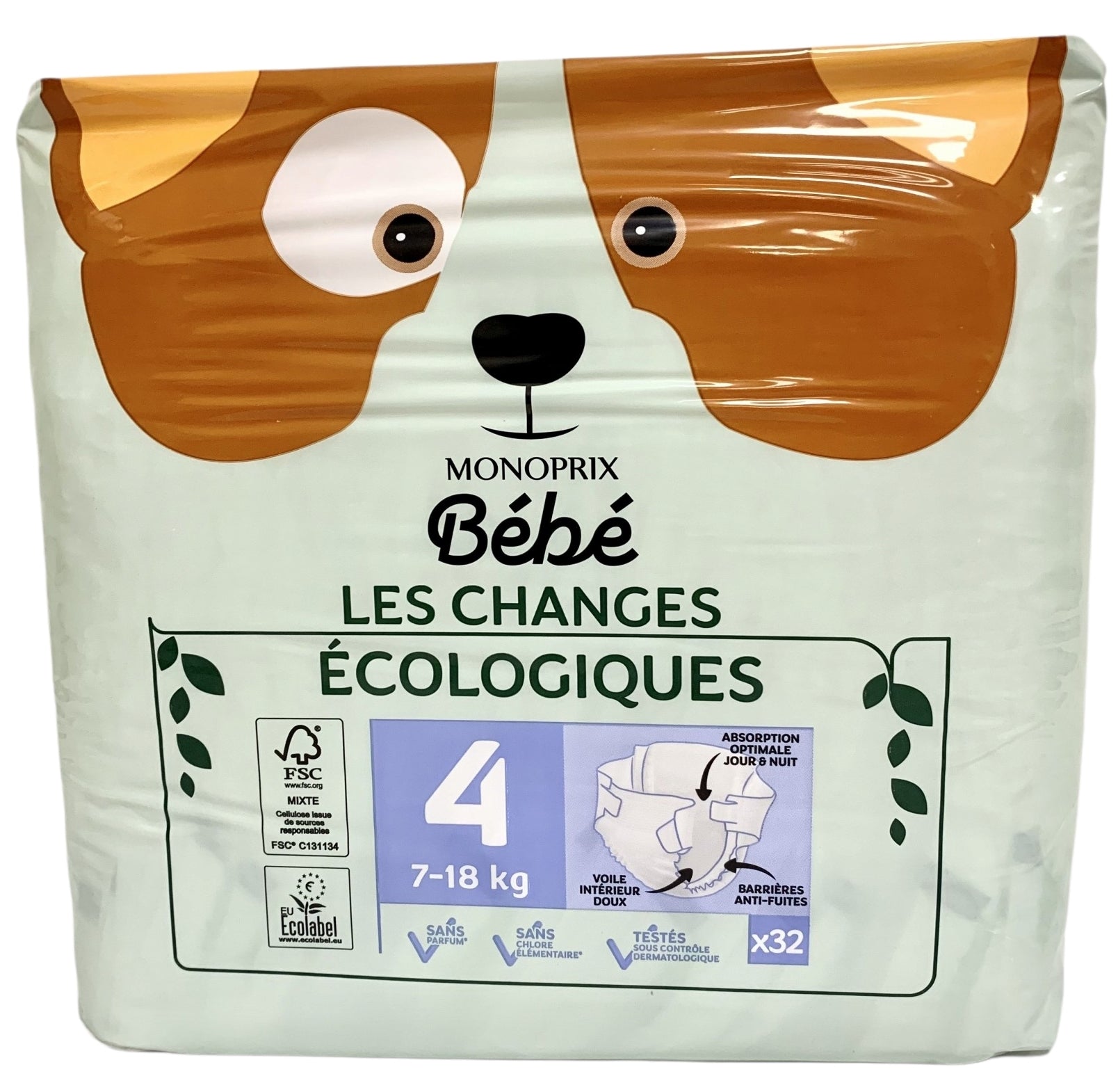 Monoprix Bebe Size 4 Baby Diapers, 32 pcs, 7-18 kg