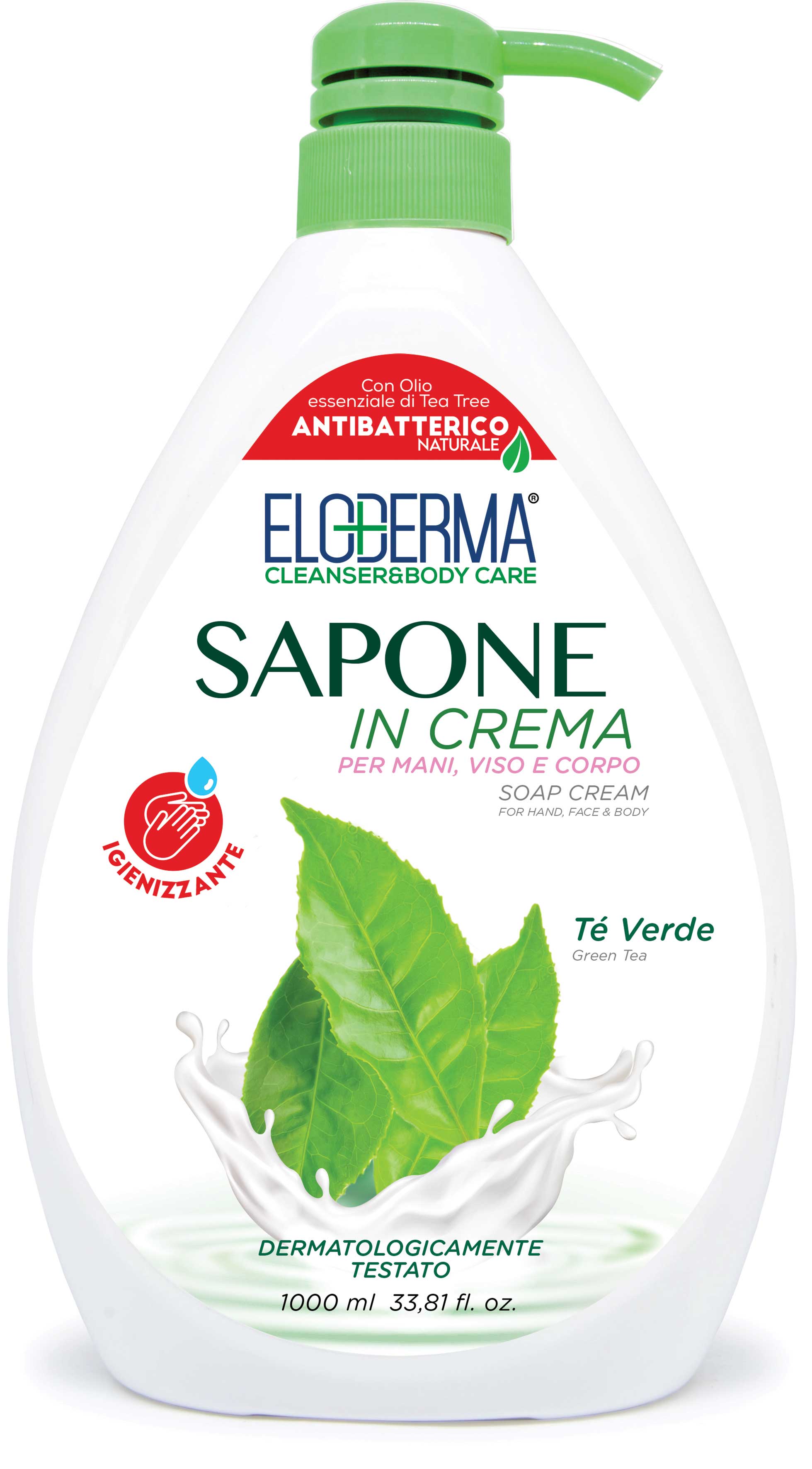 Eloderma Green Tea Antibacterial Liquid Cream Soap with Pump, 1 L